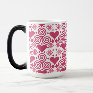 Pink and White Valentines Heart Pattern Magic Mug