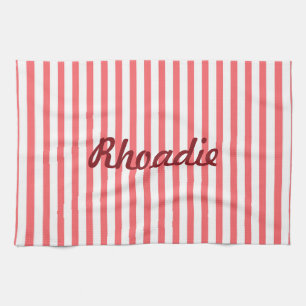 Pink and white vertical tea towel