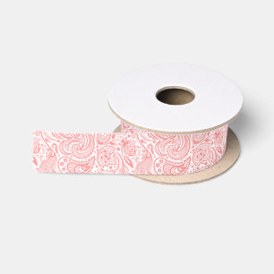 Pink And White Vintage Floral Paisley Satin Ribbon