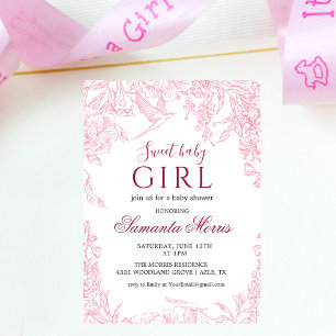 Pink and White Watercolor Blush Floral Baby Shower Invitation