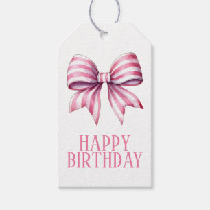 Pink and White Watercolor Bow Personalized Gift Tags