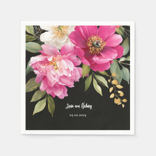 Pink and White Watercolor Peony Floral Wedding Napkin