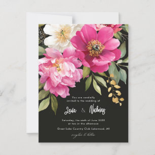 Pink and White Watercolor Peony Floral Wedding Postcard