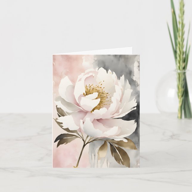Pink and White Watercolor Peony Mother's Day Holiday Card (Front)