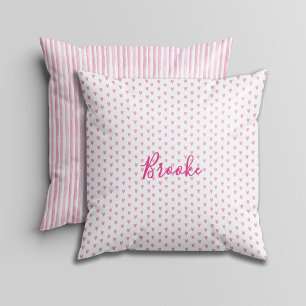 Pink and White Watercolor Stripes Hearts & Rainbow Cushion