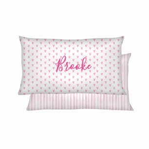 Pink and White Watercolor Stripes Hearts & Rainbow Pillowcase