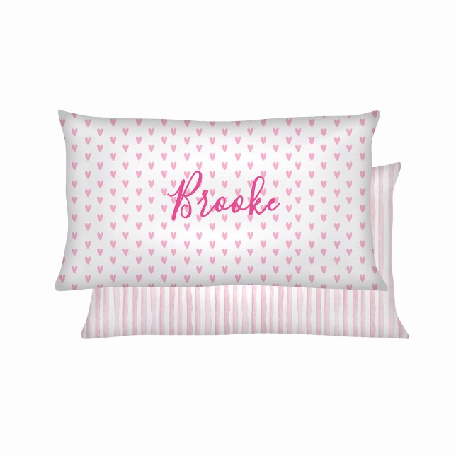 Pink and White Watercolor Stripes Hearts & Rainbow Pillowcase (Creator Uploaded)