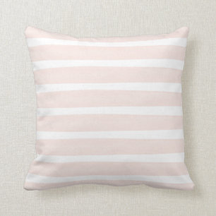 Pink and White Watercolor Stripes Polyester Cushion