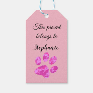 Pink and White Waves Paw Print Gift Tags