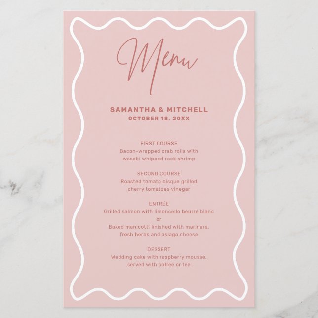 Pink and White Wavy Border menu card (Front)