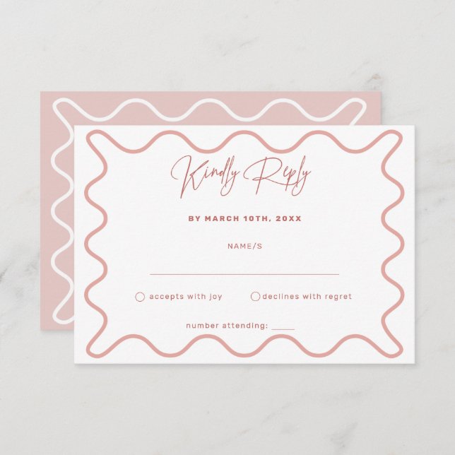 Pink and White Wavy Border RSVP Card (Front/Back)