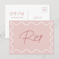 Pink and White Wavy Border RSVP Postcard