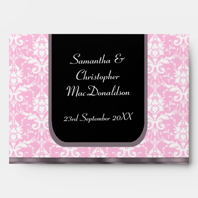 Pink and white wedding damask envelopes (Front)