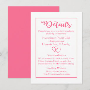 Pink and White Wedding Details & Hearts Invitation