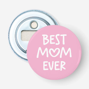 Pink and White Whimsical Heart Best Mum Ever Bottle Opener