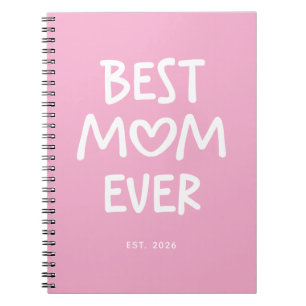 Pink and White Whimsical Heart Best Mum Ever Notebook