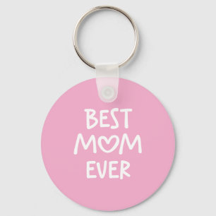 Pink and White Whimsical Heart Best Mum Ever Photo Key Ring