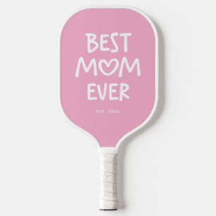 Pink and White Whimsical Heart Best Mum Ever Pickleball Paddle