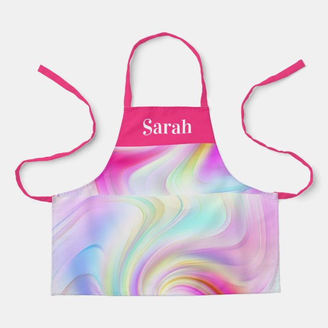 Pink and white whirl pattern apron (Front)