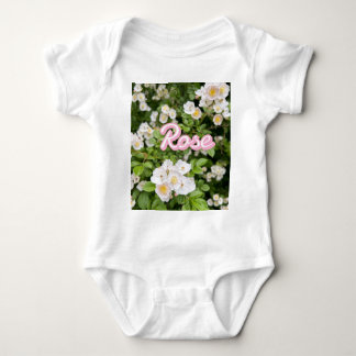 Pink and White Wild Roses on Green Custom Name Baby Bodysuit