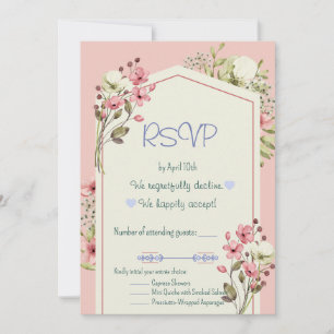 Pink And White Wildflowers Geometric RSVP Card