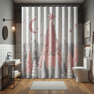 Pink and white Winter Christmas Shower Curtain