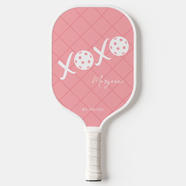 Pink and White XOXO Personalised Signature Pickleball Paddle (Front)