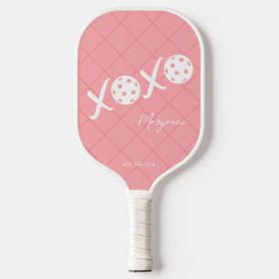 Pink and White XOXO Personalized Signature Pickleball Paddle
