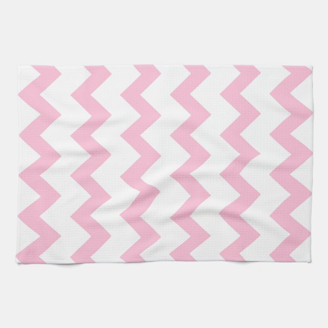 Pink and white zigzag chevron design tea towel (Horizontal)