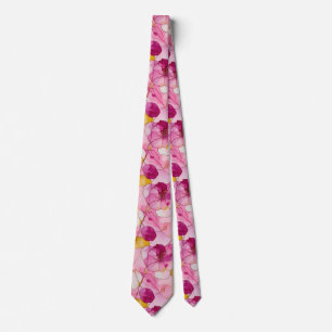 Pink and Yellow Alcohol Ink Abstract Pattern Art Tie