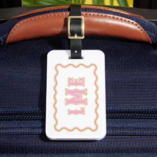 Pink and Yellow Bespoke Scalloped Monogram Luggage Tag