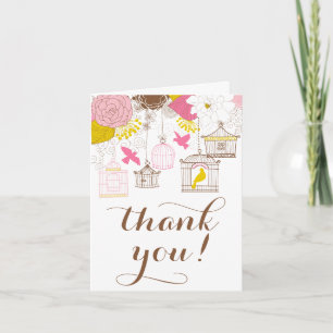 Pink and Yellow Birdcages Spring Floral Thank You Card