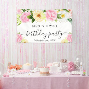 Pink and Yellow Boho Flowers Birthday Welcome Banner