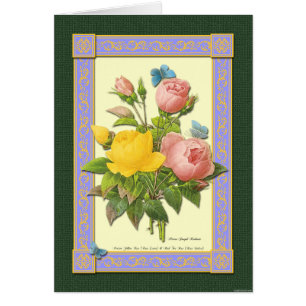 Pink and Yellow Botanical Roses Blank Card