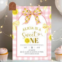 Pink and Yellow Bow Sweet One Lemon Birthday Invit