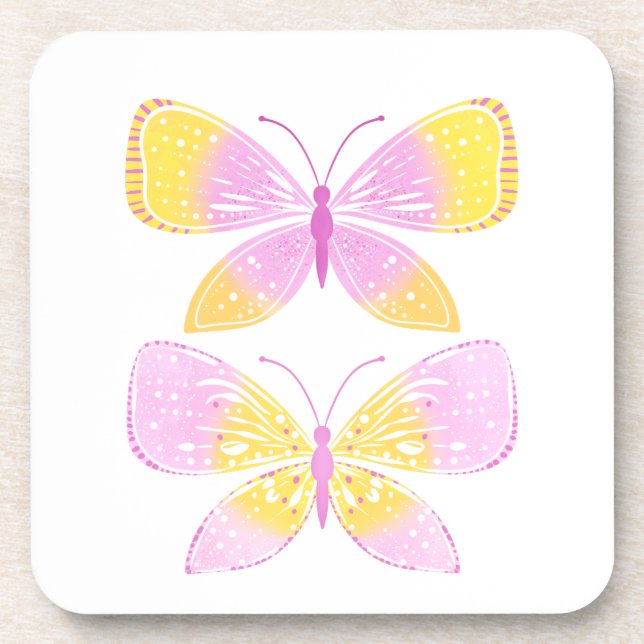 Pink and Yellow Butterflies Coaster (Front)