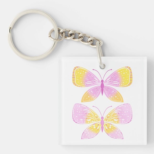 Pink and Yellow Butterflies Key Ring (Front)