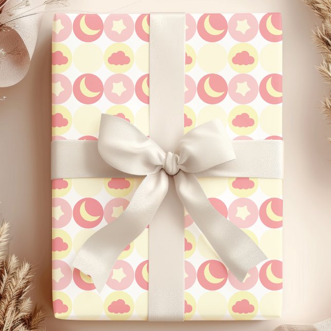 Pink And Yellow Celestial Baby Shower Wrapping Paper (Creator Uploaded)