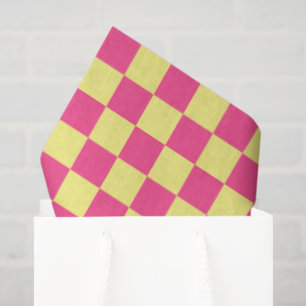 Pink and Yellow Checkered Print Tissue Paper