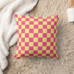Pink and Yellow Chequered Print Cushion