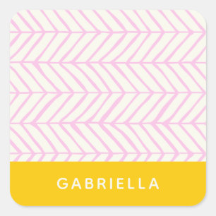 Pink and Yellow Chevron Line Pattern Personalised  Square Sticker