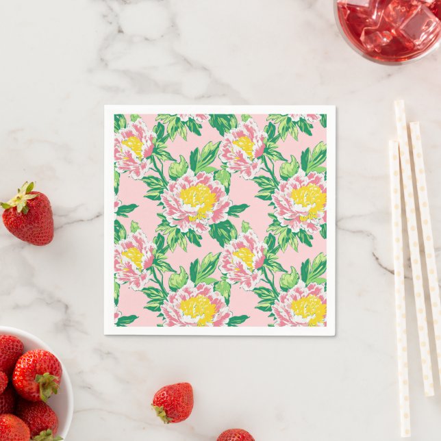 Pink and Yellow Chinoiserie Floral Napkin (Insitu)