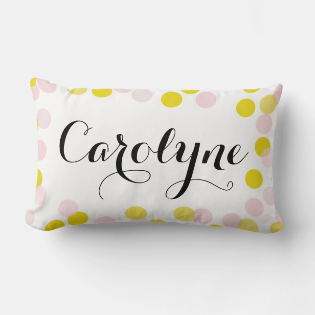 Pink and Yellow Confetti Dots Pattern Personalised Lumbar Cushion (Front)