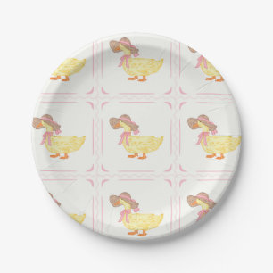 Pink and Yellow Cottagecore Ducks Paper Plate