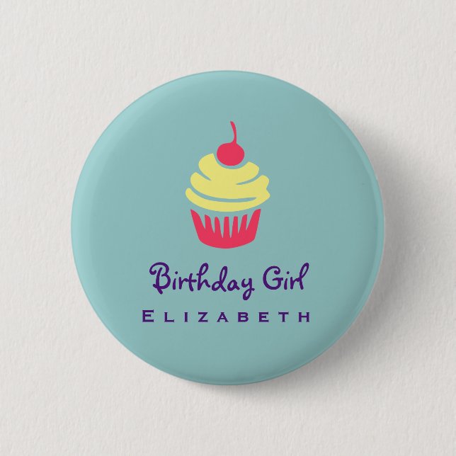 Pink and Yellow Cupcake Cherry On Top Birthday 6 Cm Round Badge (Front)