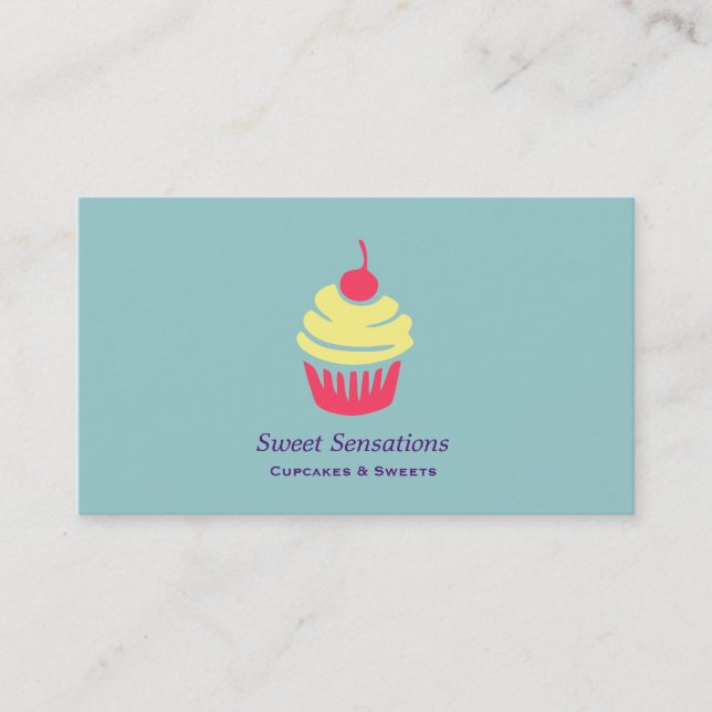 Pink and Yellow Cupcake with Cherry On Top Business Card (Front)