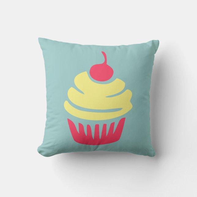 Pink and Yellow Cupcake with Cherry On Top Cushion (Front)