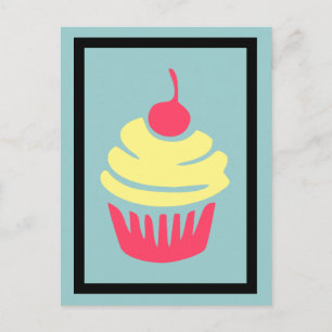Pink and Yellow Cupcake with Cherry On Top Postcard