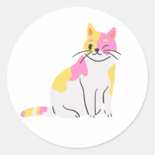Pink and Yellow Cute Cat Sticker