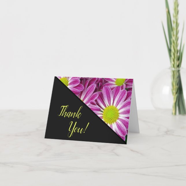 Pink and Yellow Daisies | Floral Thank You Card (Front)